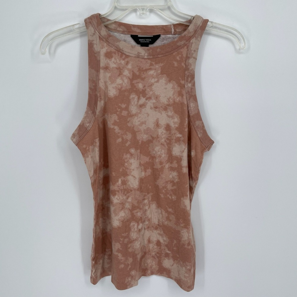 Simply Vera Vera Wang Women's Pink Tie Dye Ribbed Racerback Tank Top Size XL